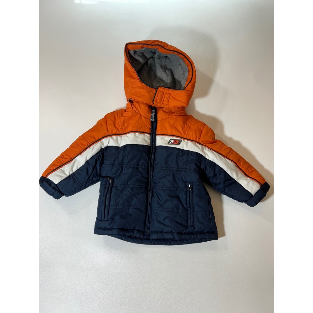 Athletic Works Puffer Jacket Boys 12M Navy Orange Excellent Fleece Lined Hooded